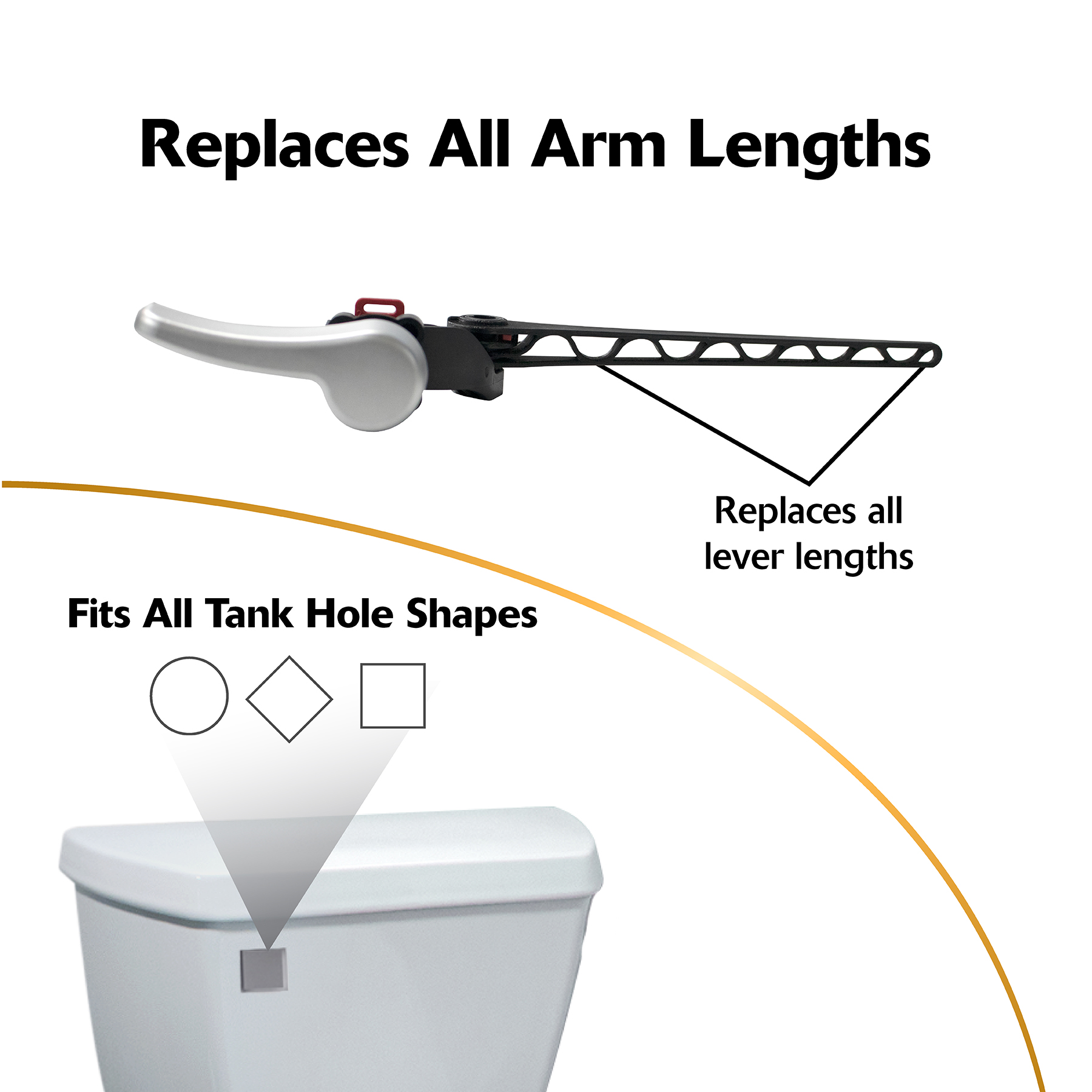 white toilet flush handle replaces all arm lengths and fits all tank hole shapes