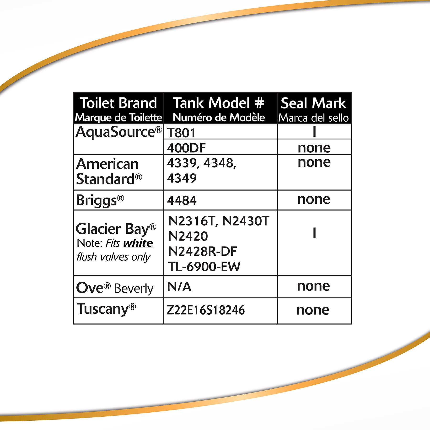 dual flush seal fit chart