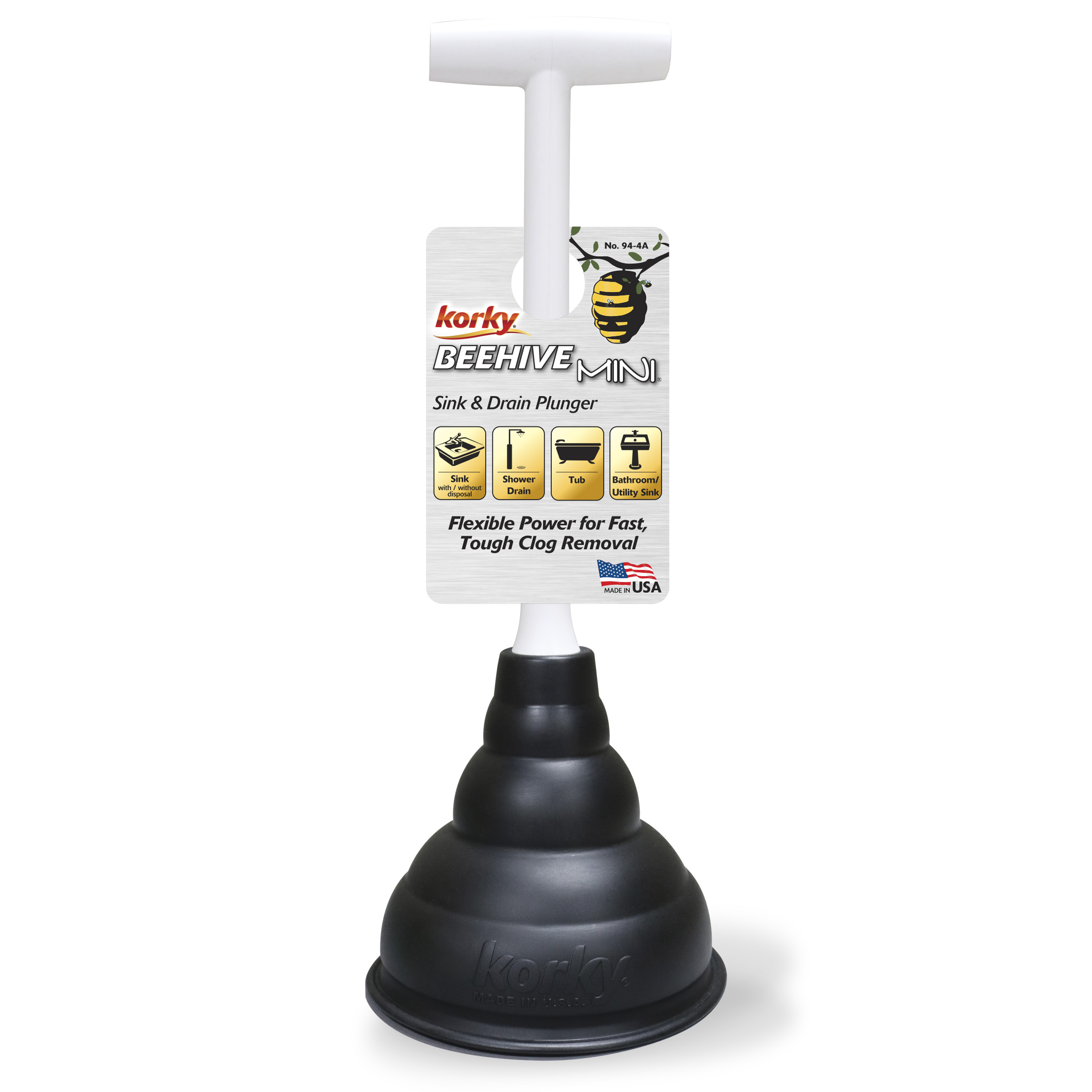 this image shows a beehive mini sink plunger with the tag